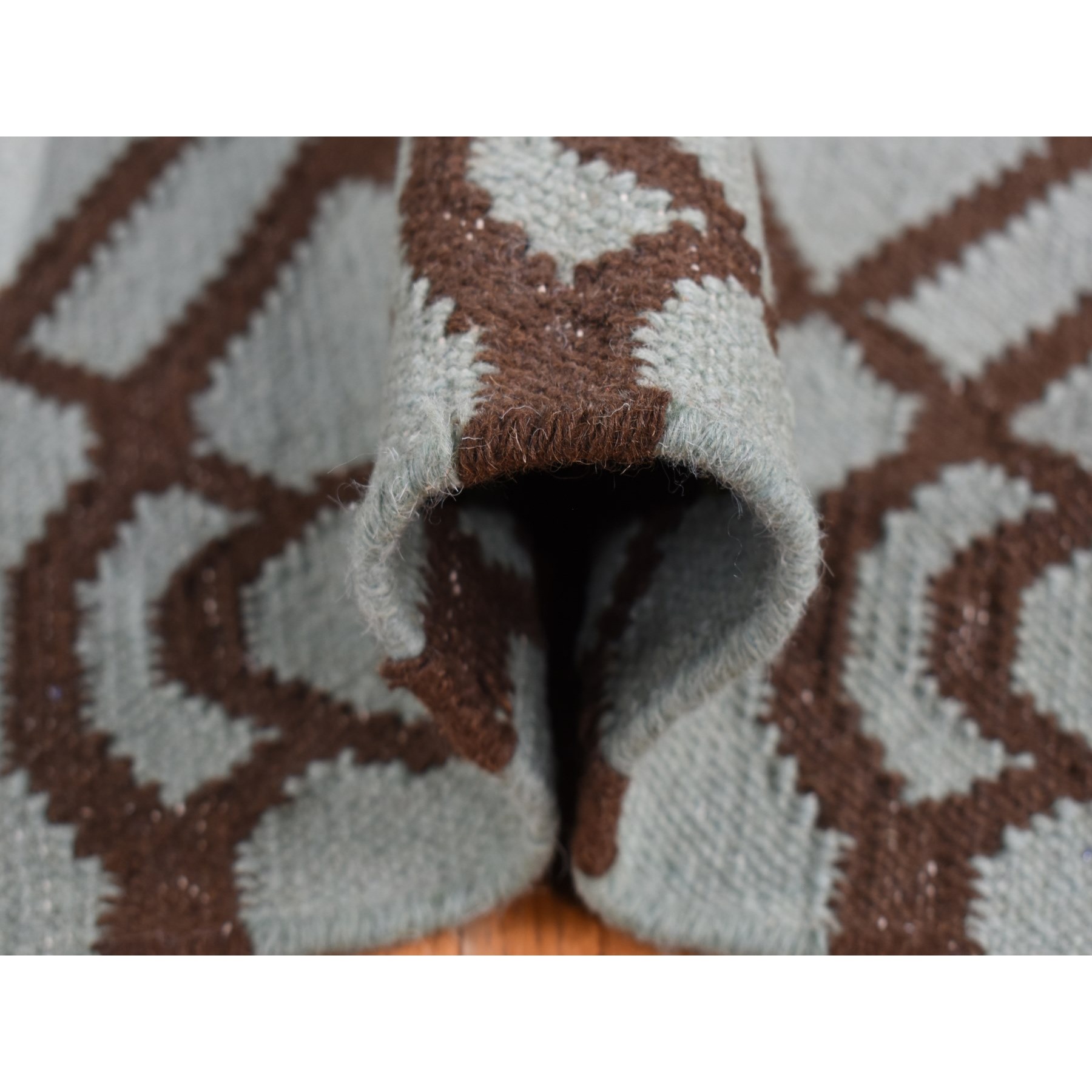 4'3"x5'10" Turquoise Green, 100% Wool, Hand Woven, Flat Weave Kilim, Geometric Design, Reversible Oriental Rug HR87901 - Image 6