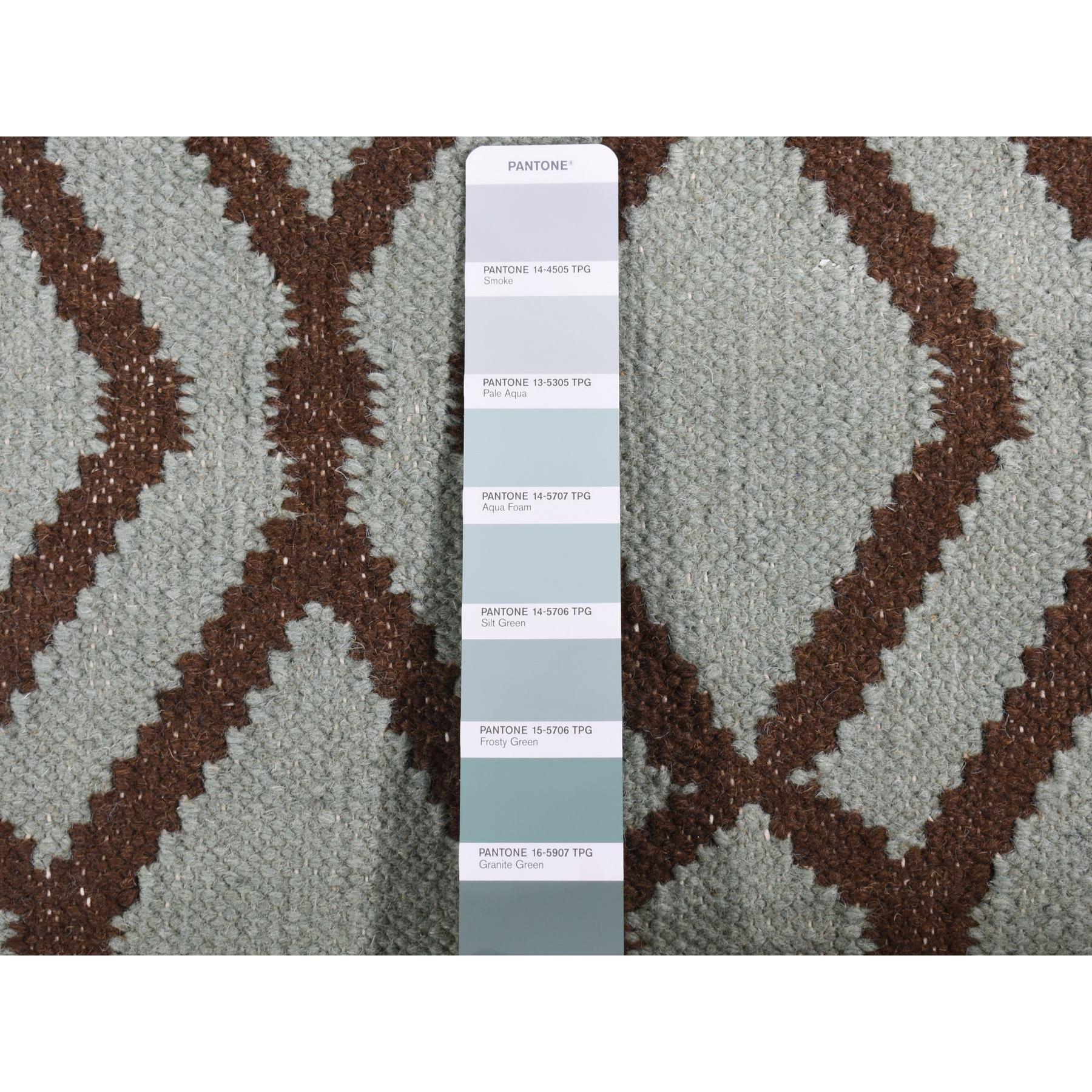 4'3"x5'10" Turquoise Green, 100% Wool, Hand Woven, Flat Weave Kilim, Geometric Design, Reversible Oriental Rug HR87901 - Image 7