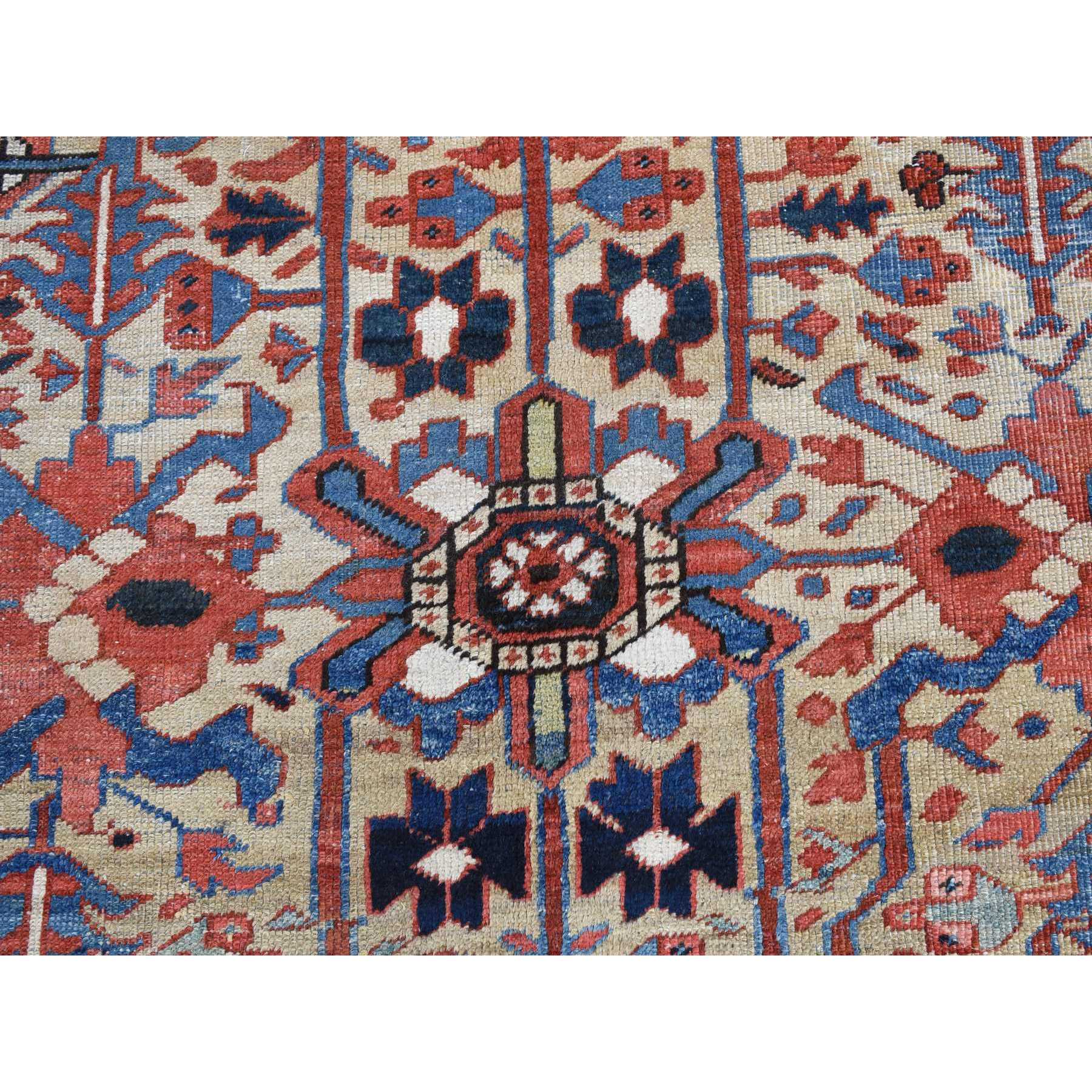 9'3"x12'4" Beige, Antique Persian Heriz with All Over Design, Pure Wool, Good Condition, Hand Knotted, Clean, Sides and Ends Professionally Secured, Oriental Rug HR87918 - Image 9