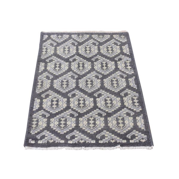 2'x3' Davy’s Gray, Oushak All Over Paisley Design, Turkish Knot, Hand Knotted, 100% Wool, Mat Oriental Rug HR87922