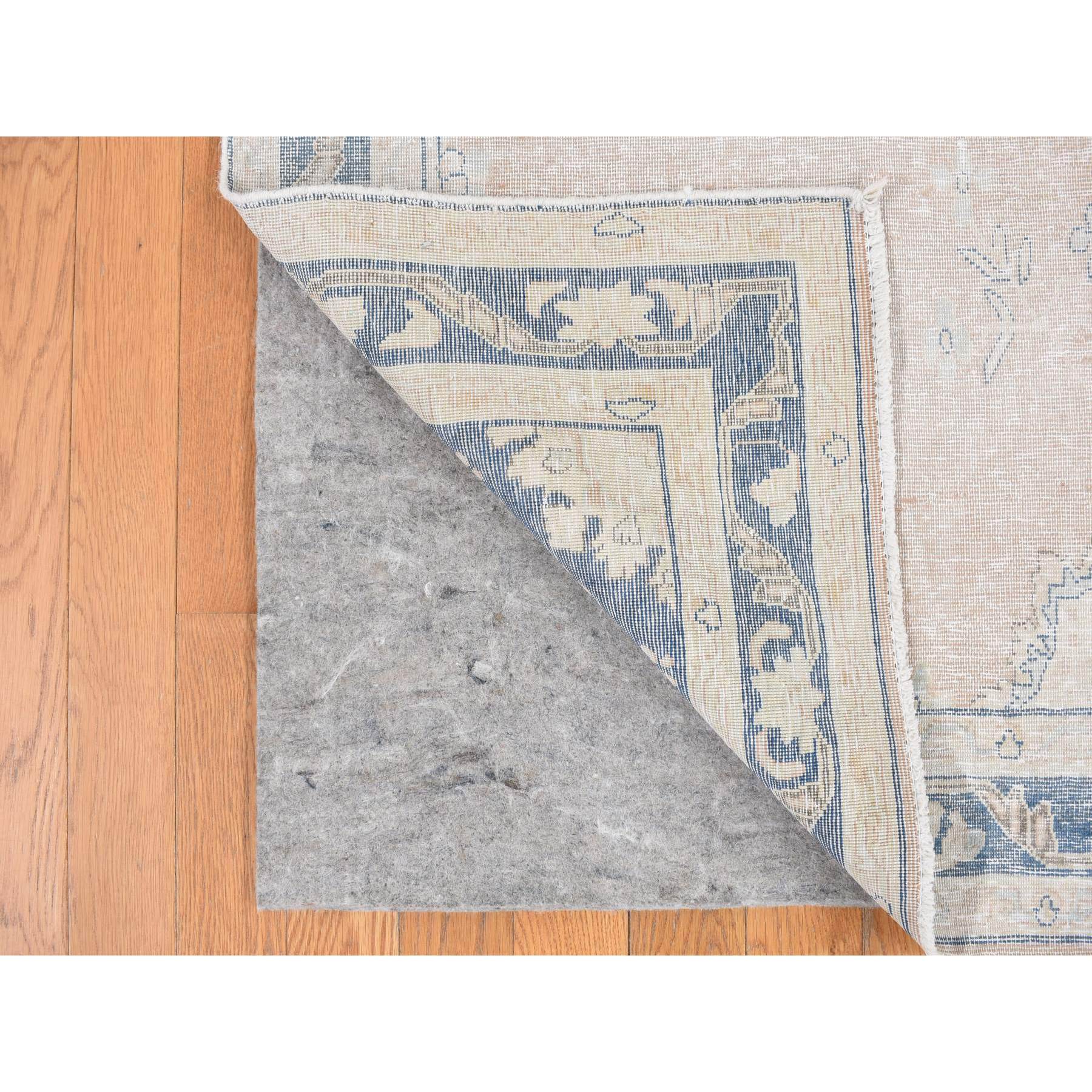 4'7"x7'6" Champagne Pink, Worn Wool, Hand Knotted, White Wash Vintage Kerman, Worn Pile, Distressed, Oriental Rug HR87930 - Image 4