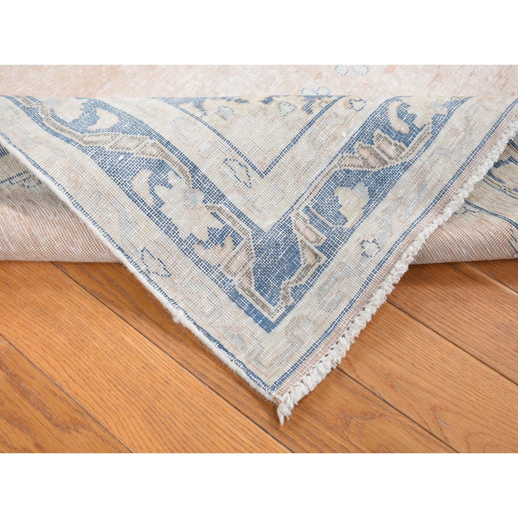 4'7"x7'6" Champagne Pink, Worn Wool, Hand Knotted, White Wash Vintage Kerman, Worn Pile, Distressed, Oriental Rug HR87930 - Image 5