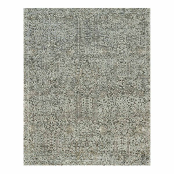 8'1"x10'1" Laid Back Gray, Willow And Cypress Tree Design, Silk With Textured Wool, Hand Knotted, Oriental Rug HR90219