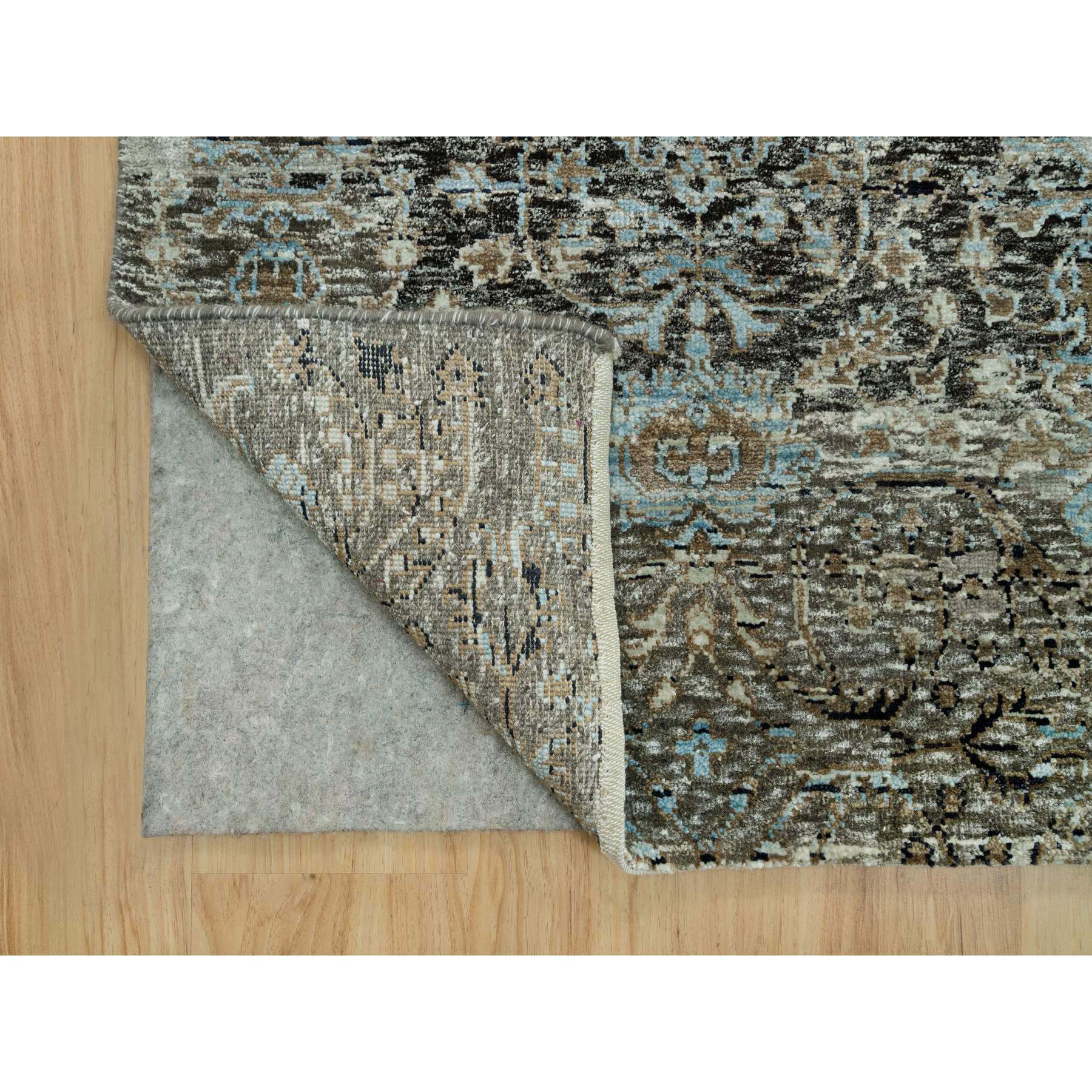 2'8"x23'10" Cobblestone Gray, Hand Knotted Transitional Persian Influence Erased Medallion Design, Silk with Textured Wool, Oriental XL Runner Rug HR90239 - Image 3