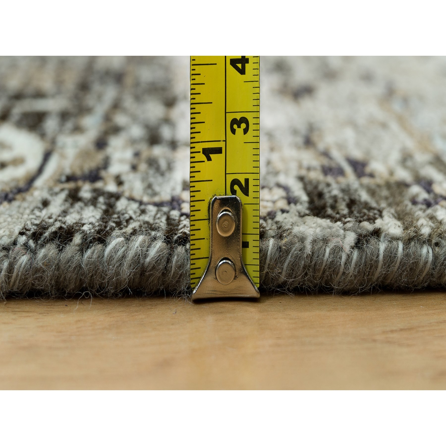 2'8"x23'10" Cobblestone Gray, Hand Knotted Transitional Persian Influence Erased Medallion Design, Silk with Textured Wool, Oriental XL Runner Rug HR90239 - Image 7