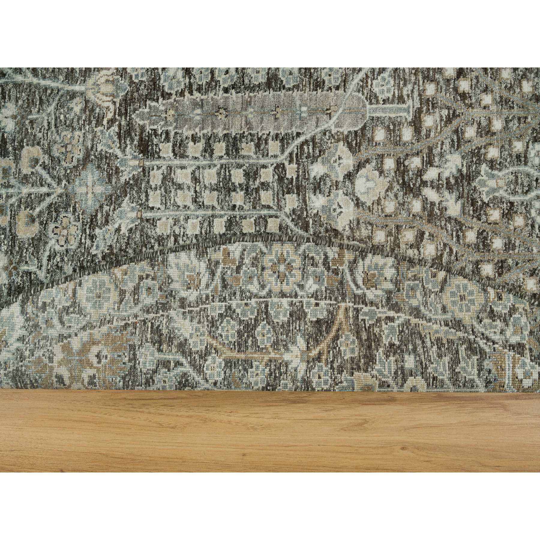 8'x8' Shades On Gray, Willow And Cypress Tree Design Silk With Textured Wool Hand-Knotted Round Oriental Rug HR90246 - Image 4