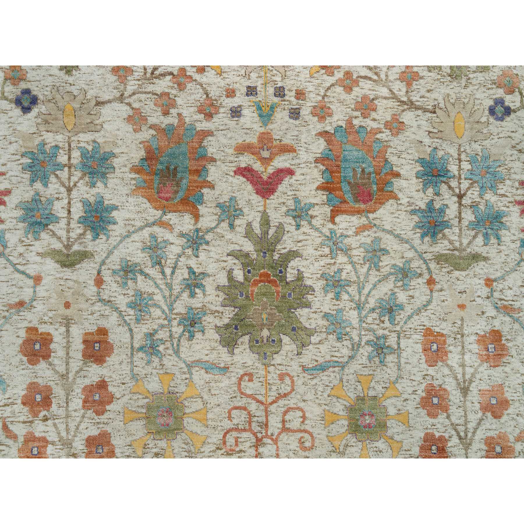 12'x12' Linen Beige, Textured Wool and Silk, Directional Vase Design, Hand Knotted, Oriental Round Rug HR90255 - Image 8