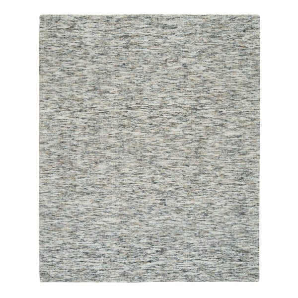 8'3"x10' Earth Tone Colors, Pure Wool, Hand Loomed, Modern Striae Design, Soft to the Touch Oriental Rug HR65233