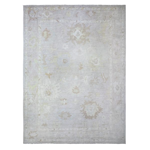 11'8"x15'6" Misty Gray, Afghan Angora Oushak with Faded Colors, Natural Dyes, Extra Soft Wool, Hand Knotted, Oversized Oriental Rug HR74997