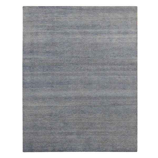 8'x10' Independence Blue, Silk with Wool, Maze Design, Hand Knotted, Oriental Rug HR80827