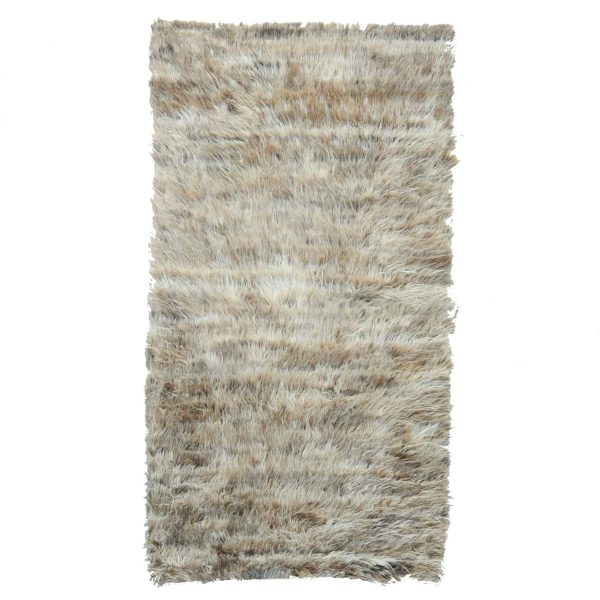 2'10"x5'5" Beige, Shaggy Moroccan Exotic Texture, Undyed Natural Wool Hand Knotted, Oriental Rug HR82024