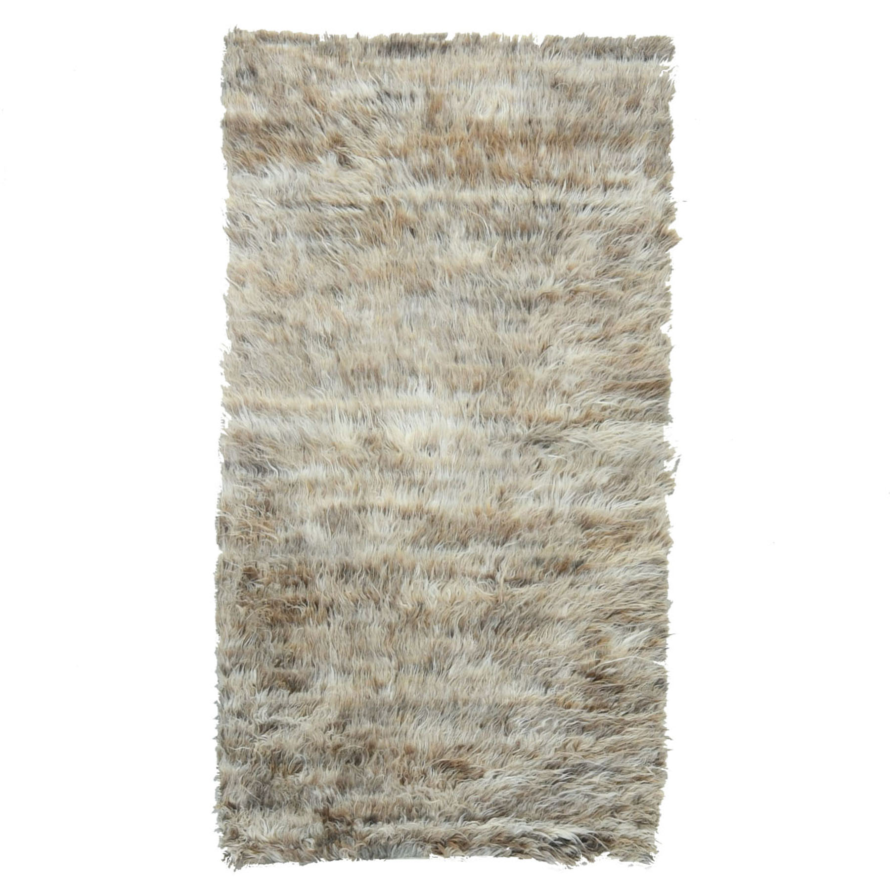 2'10"x5'5" Beige, Shaggy Moroccan Exotic Texture, Undyed Natural Wool Hand Knotted, Oriental Rug HR82024