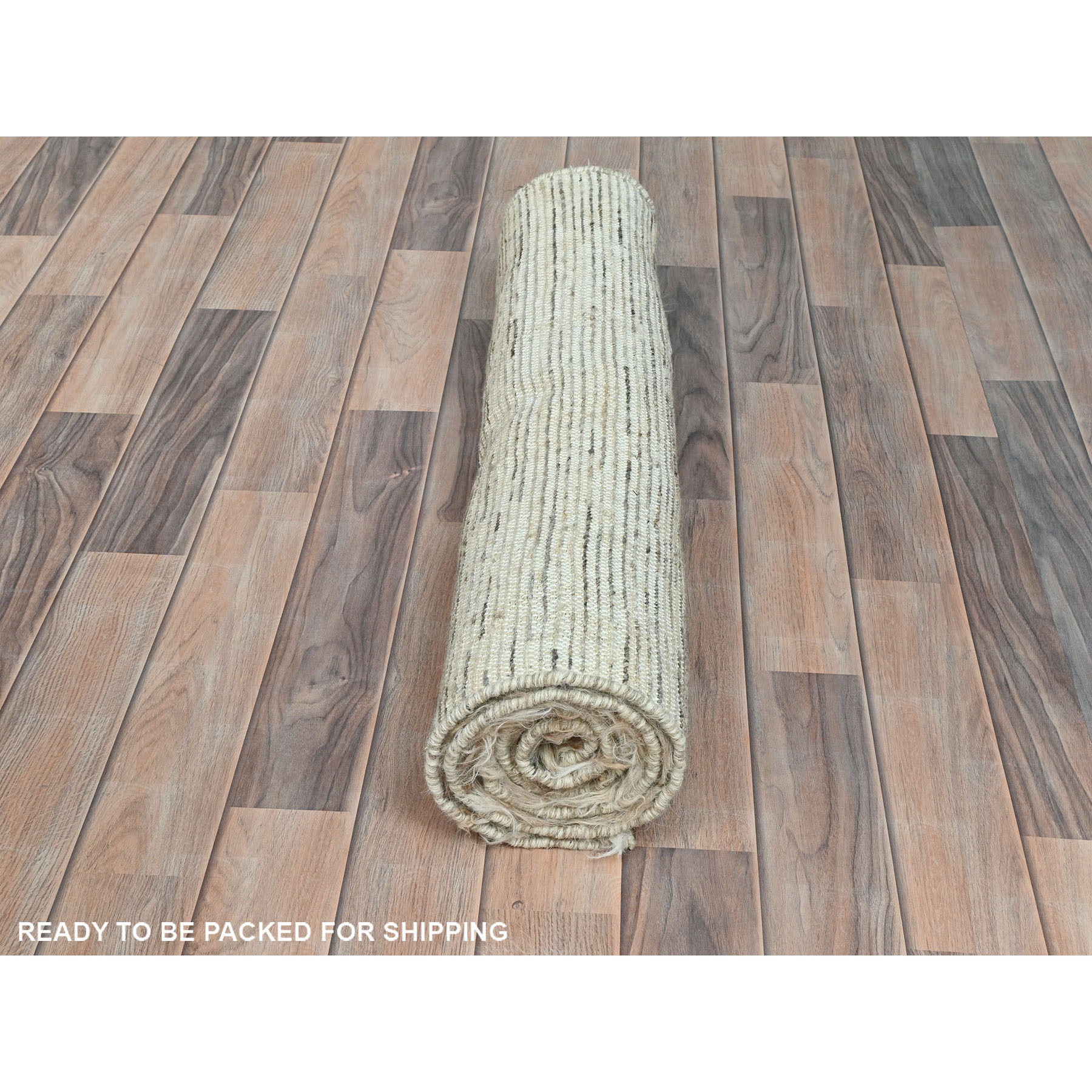 2'10"x5'5" Beige, Shaggy Moroccan Exotic Texture, Undyed Natural Wool Hand Knotted, Oriental Rug HR82024 - Image 5