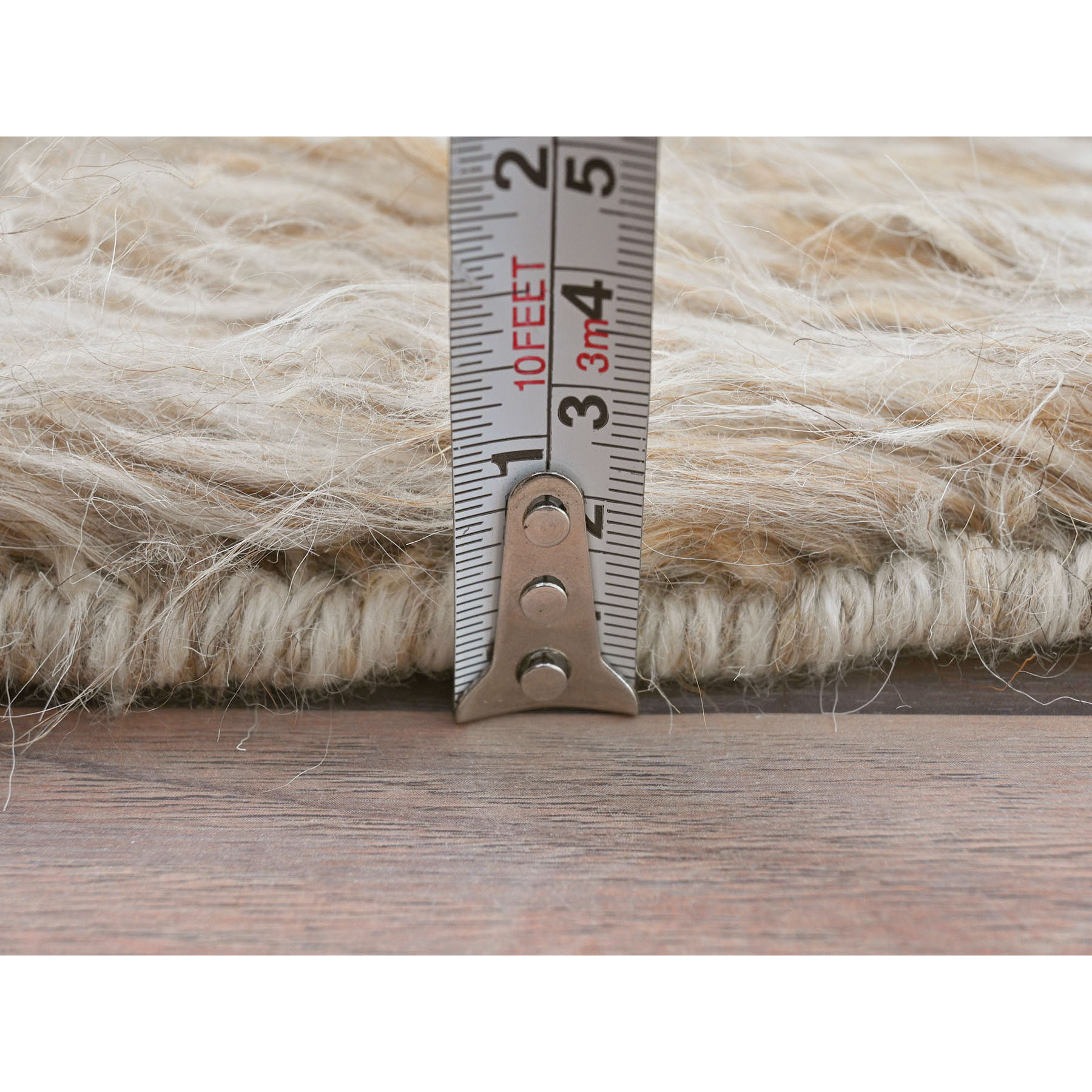 2'10"x5'5" Beige, Shaggy Moroccan Exotic Texture, Undyed Natural Wool Hand Knotted, Oriental Rug HR82024 - Image 6