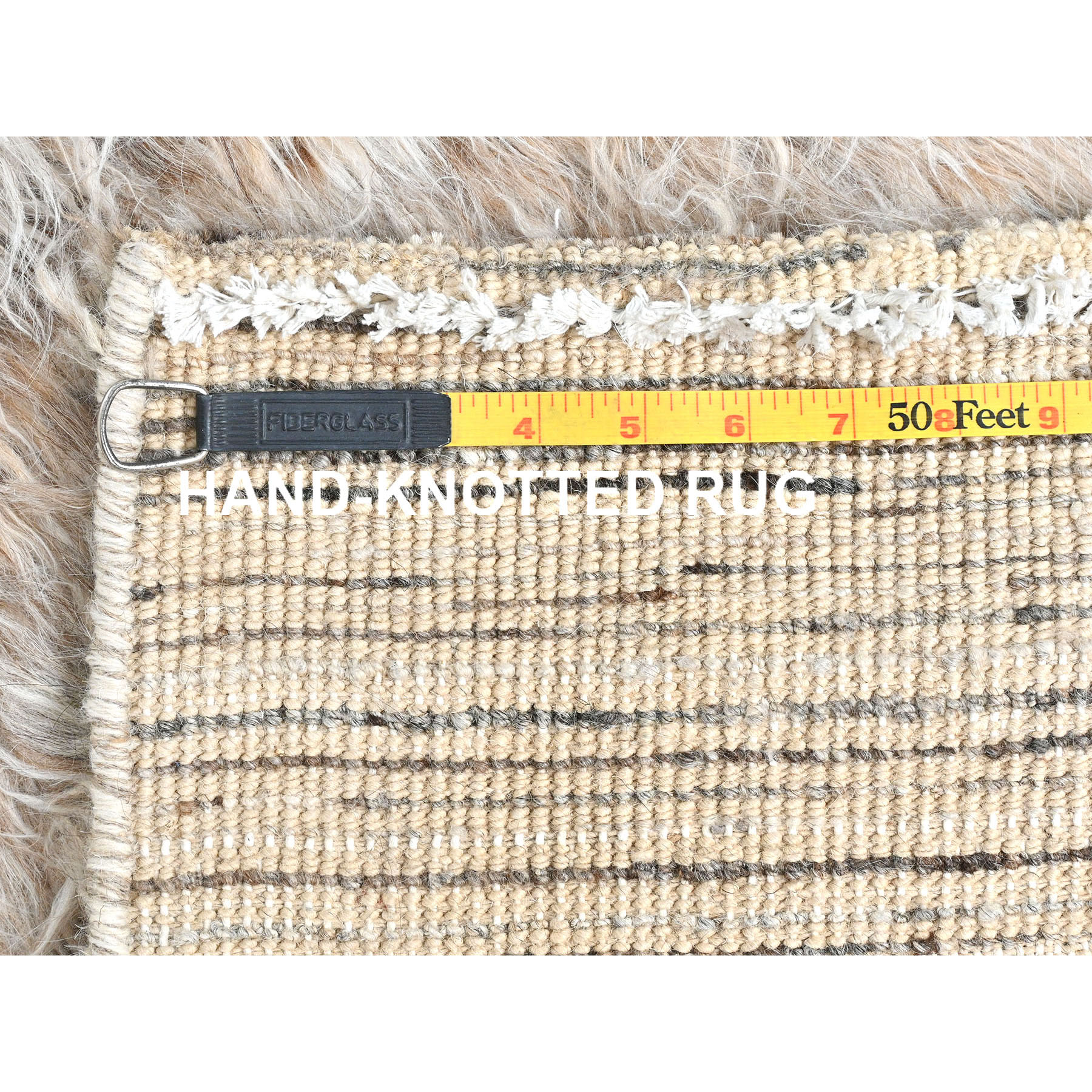 2'10"x5'5" Beige, Shaggy Moroccan Exotic Texture, Undyed Natural Wool Hand Knotted, Oriental Rug HR82024 - Image 7