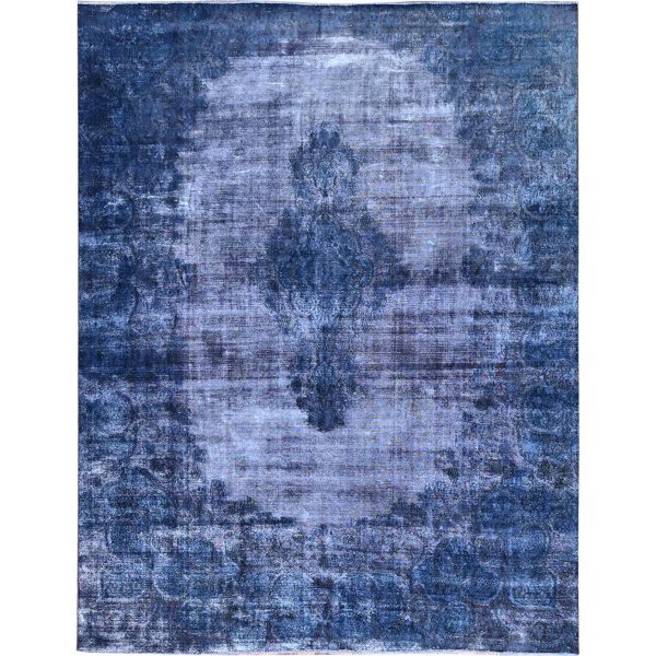 8'3"x10'9" Nightshadow Blue, Overdyed, Vintage Persian Kerman, Extra Soft Wool, Worn and Distressed, Tone on Tone, Shaved Down, Hand Knotted, Cleaned with Sides and Edges Professionally Secured Oriental Rug HR86112
