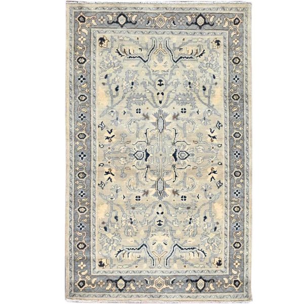 3'x4'10" Winter White, Densely Woven Natural Dyes Hand Knotted Afghan Serapi Heriz Design, Oriental 100% Wool Rug HR86389