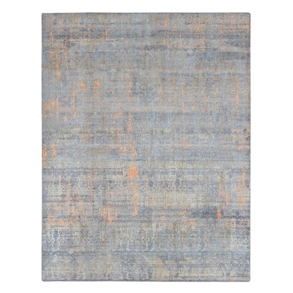 8'x10' Sky Blue, Silk with Textured Wool, Tone on Tone, Modern All Over Design, Hand Knotted, Oriental Rug HR87514