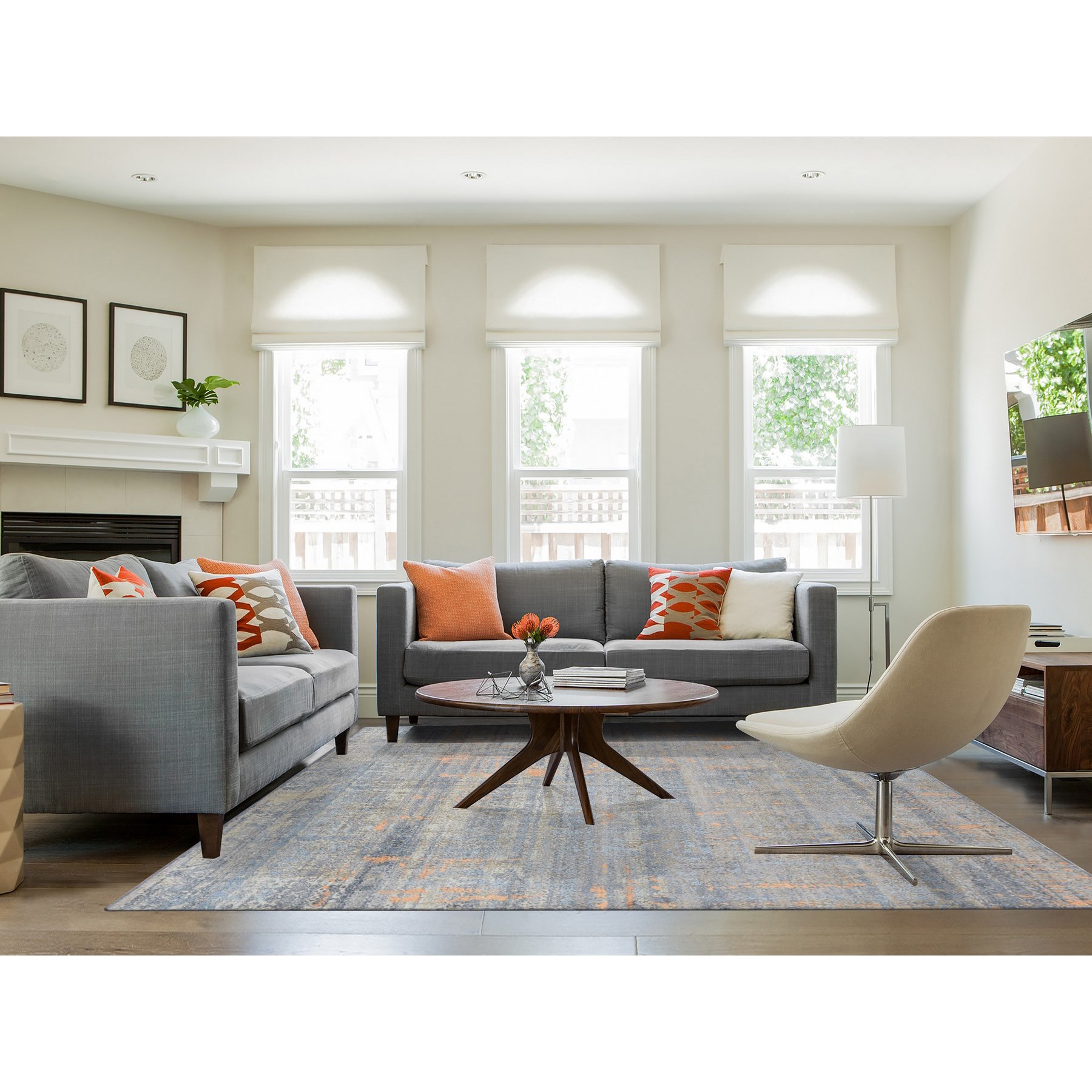 8'x10' Sky Blue, Silk with Textured Wool, Tone on Tone, Modern All Over Design, Hand Knotted, Oriental Rug HR87514 - Image 2