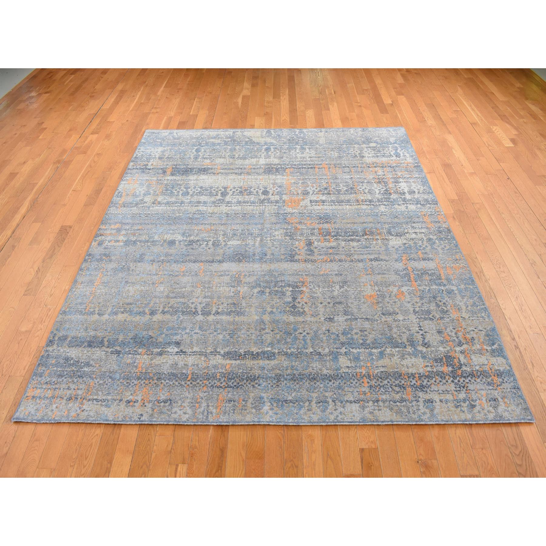 8'x10' Sky Blue, Silk with Textured Wool, Tone on Tone, Modern All Over Design, Hand Knotted, Oriental Rug HR87514 - Image 3