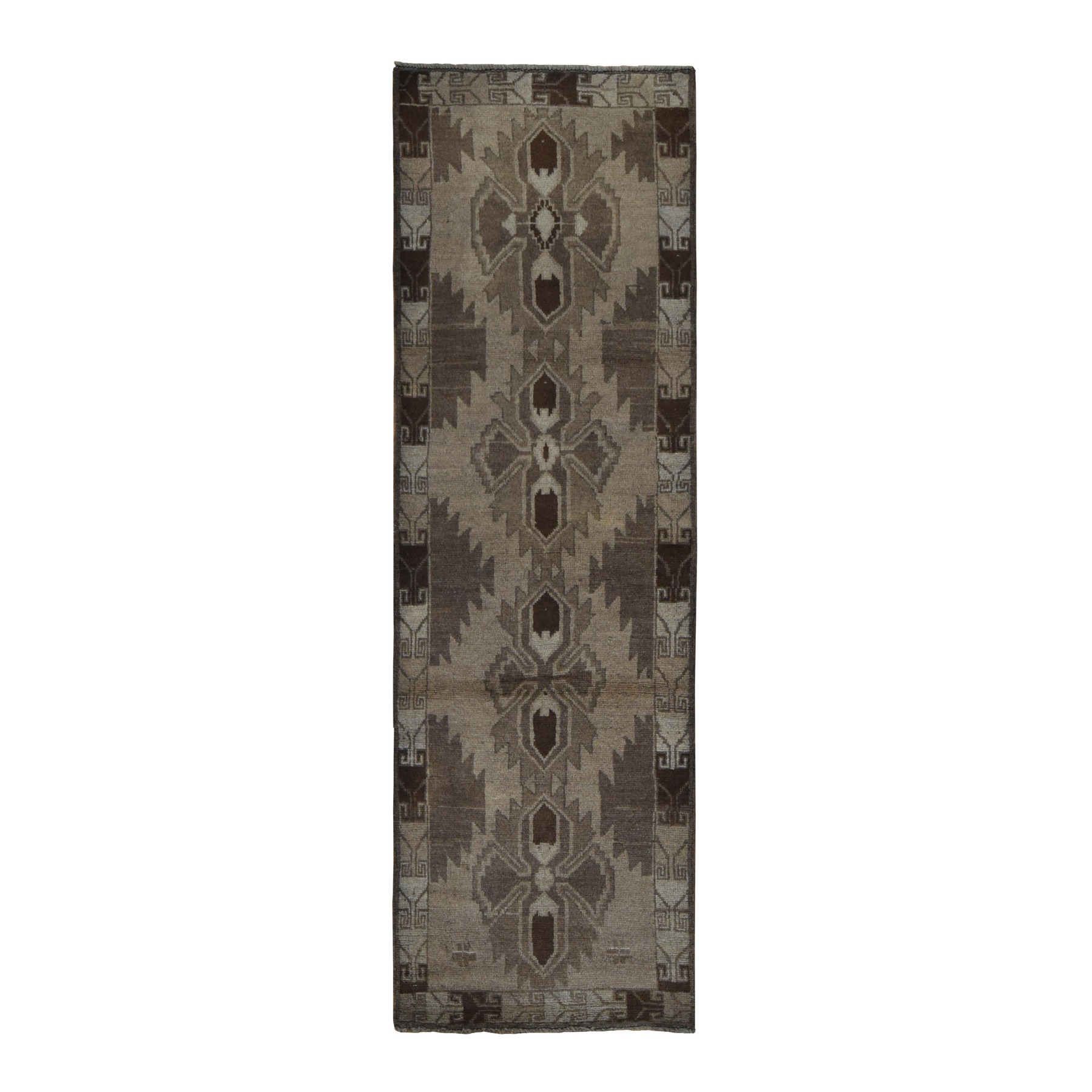 2'5"x8' Tan Color, Washed Out Afghan Baluch with Natural Colors, Pure Wool, Hand Knotted, Runner Oriental Rug HR87955