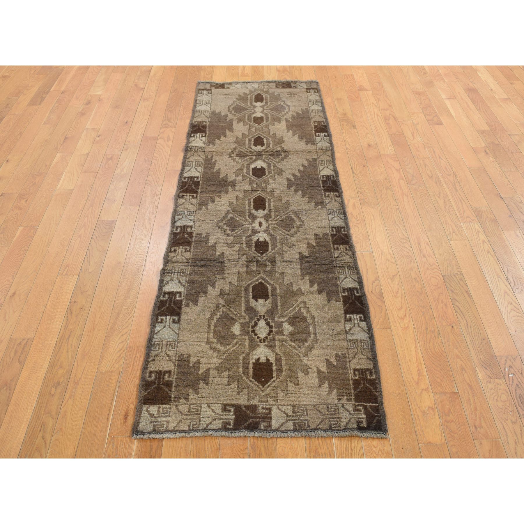 2'5"x8' Tan Color, Washed Out Afghan Baluch with Natural Colors, Pure Wool, Hand Knotted, Runner Oriental Rug HR87955 - Image 2