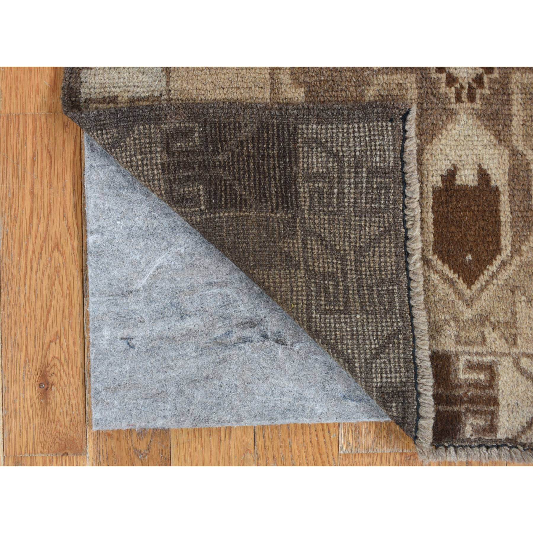 2'5"x8' Tan Color, Washed Out Afghan Baluch with Natural Colors, Pure Wool, Hand Knotted, Runner Oriental Rug HR87955 - Image 3