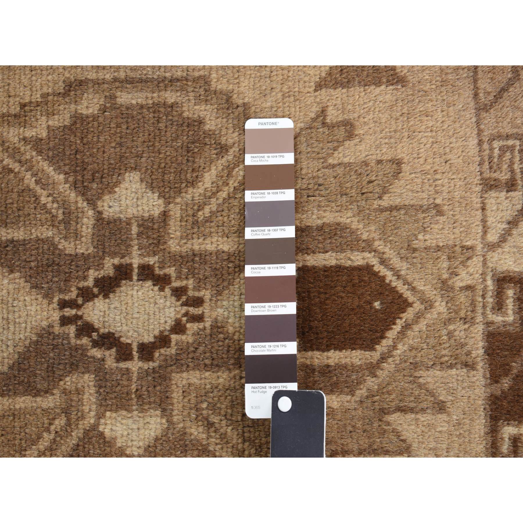 2'5"x8' Tan Color, Washed Out Afghan Baluch with Natural Colors, Pure Wool, Hand Knotted, Runner Oriental Rug HR87955 - Image 4