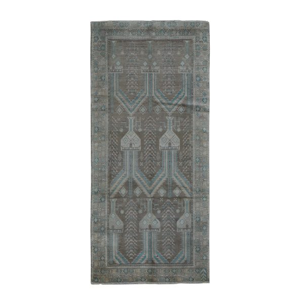 4'1"x9'2" Cinereous Gray, Washed Out Afghan Baluch with Natural Colors, Pure Wool, Hand Knotted, Wide Runner, Oriental Rug HR87961