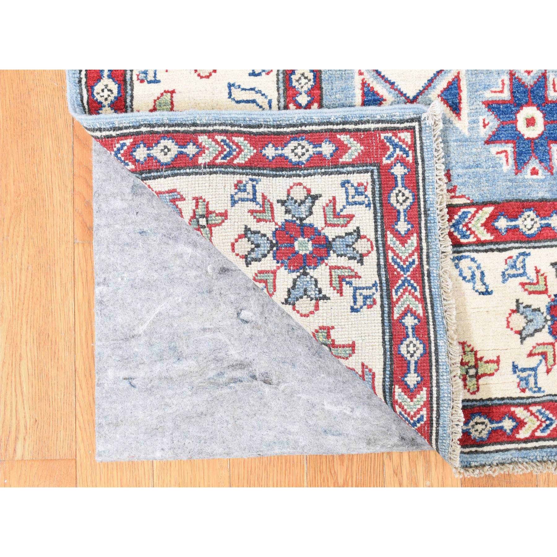 5'3"x19'9" Baby Blue, Hand Knotted, 100% Wool, Kazak Tribal Design, Extra Wide and Long Runner, Oriental Rug HR87986 - Image 3