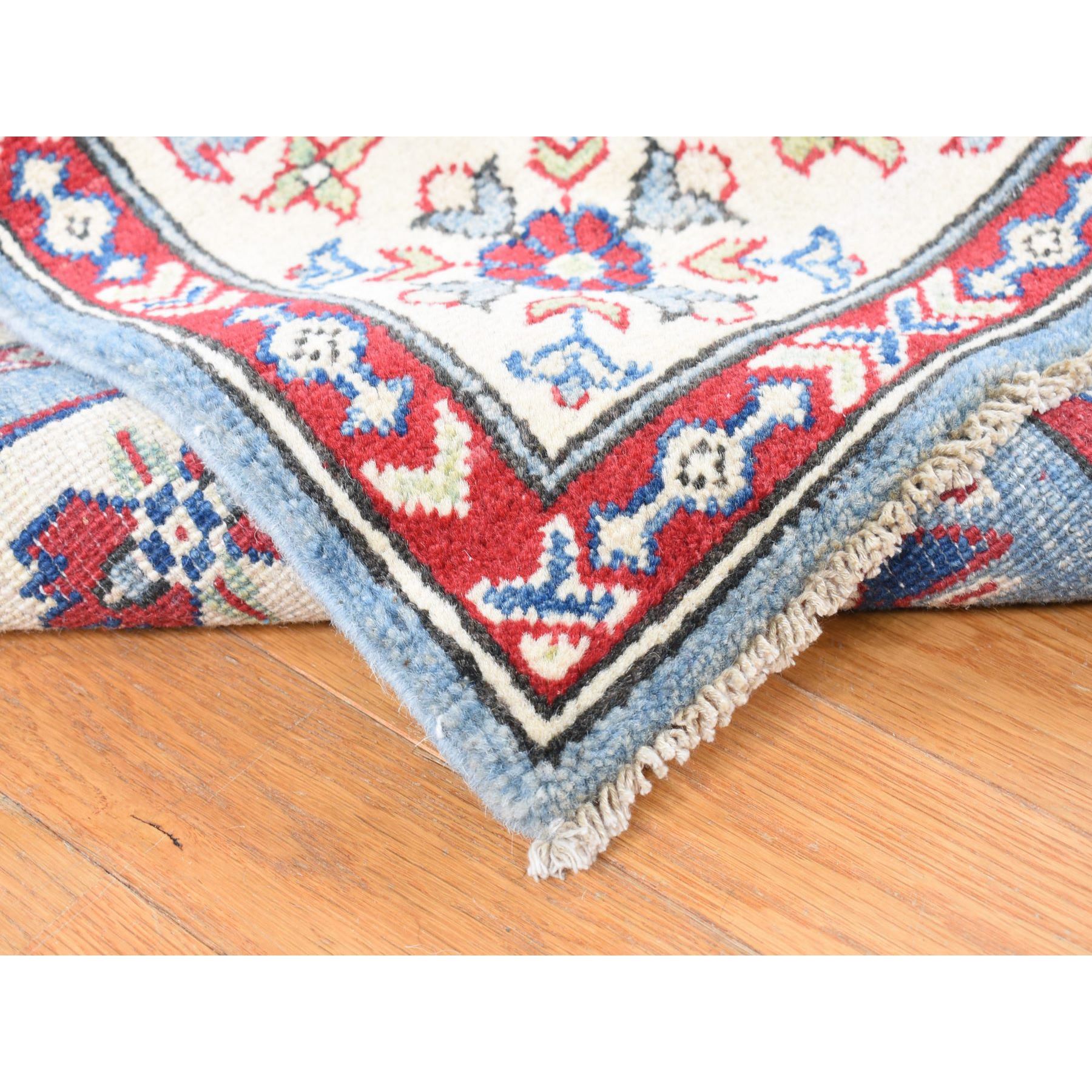 5'3"x19'9" Baby Blue, Hand Knotted, 100% Wool, Kazak Tribal Design, Extra Wide and Long Runner, Oriental Rug HR87986 - Image 4