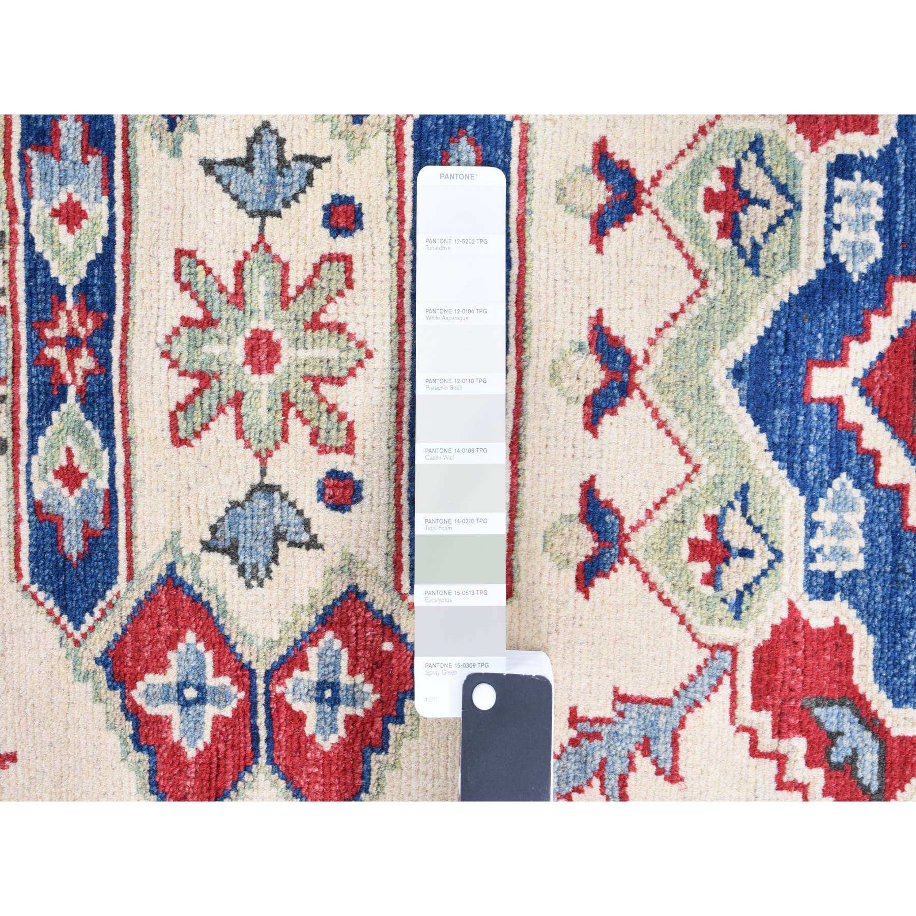 5'3"x19'9" Baby Blue, Hand Knotted, 100% Wool, Kazak Tribal Design, Extra Wide and Long Runner, Oriental Rug HR87986 - Image 5