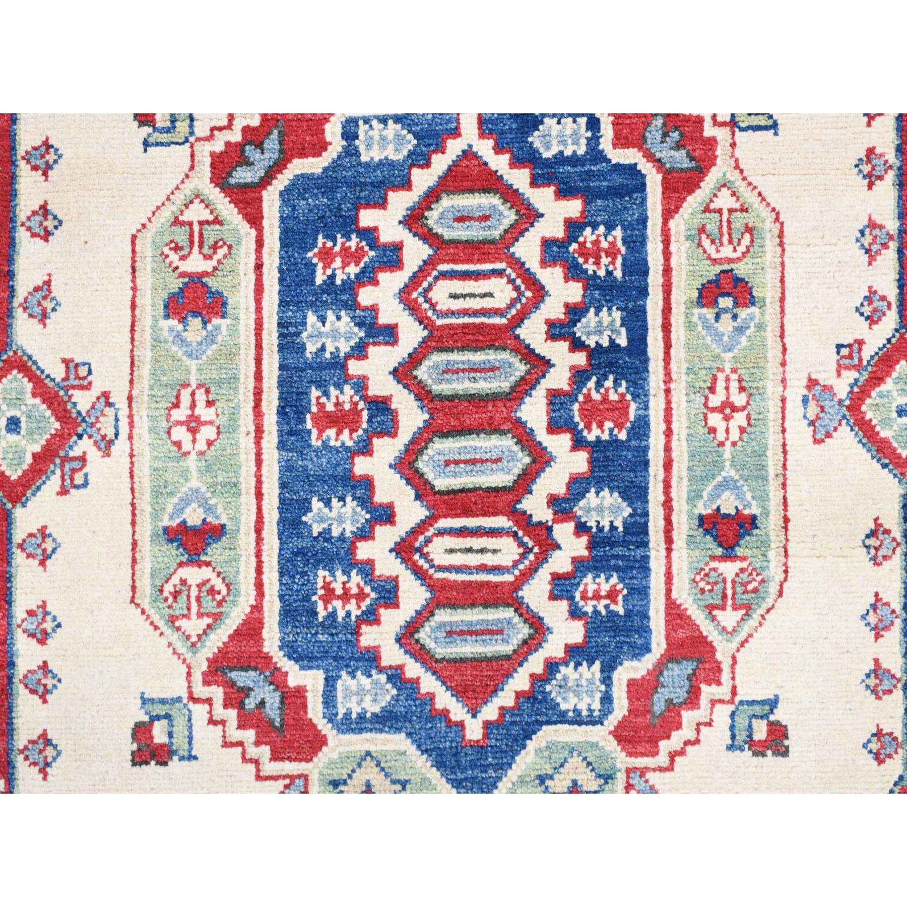 5'3"x19'9" Baby Blue, Hand Knotted, 100% Wool, Kazak Tribal Design, Extra Wide and Long Runner, Oriental Rug HR87986 - Image 6