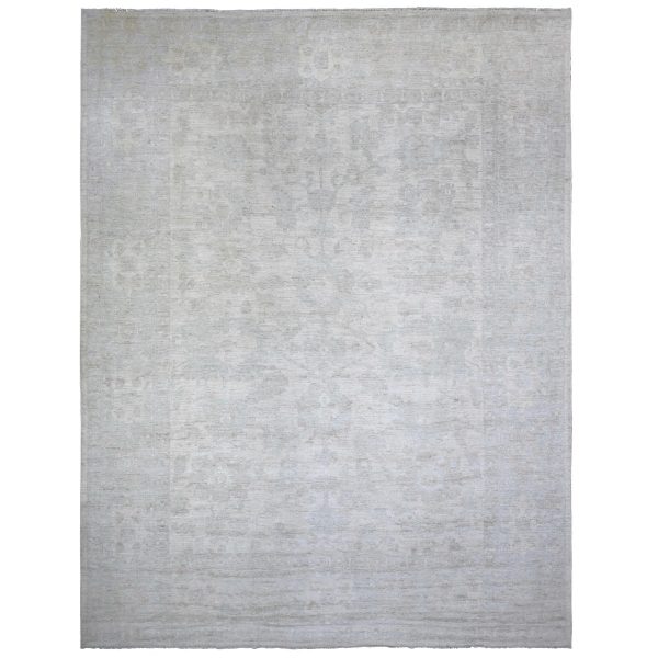 11'8"x15'2" Night White, Hand Knotted, Afghan Angora Oushak with Faded Out Colors, 100% Wool, Vegetable Dyes,  Oriental Oversized Rug HR88027