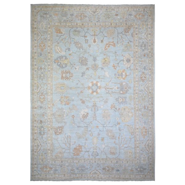 12'2"x17'2" Aero Blue, Hand Knotted, Afghan Angora Oushak with All Over Floral Pattern, Natural Dyes Organic Wool, Oriental Rug HR88068