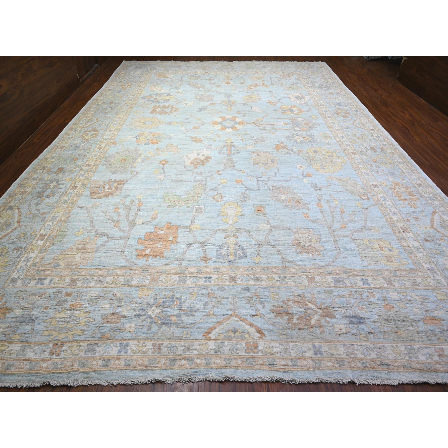 12'2"x17'2" Aero Blue, Hand Knotted, Afghan Angora Oushak with All Over Floral Pattern, Natural Dyes Organic Wool, Oriental Rug HR88068 - Image 2
