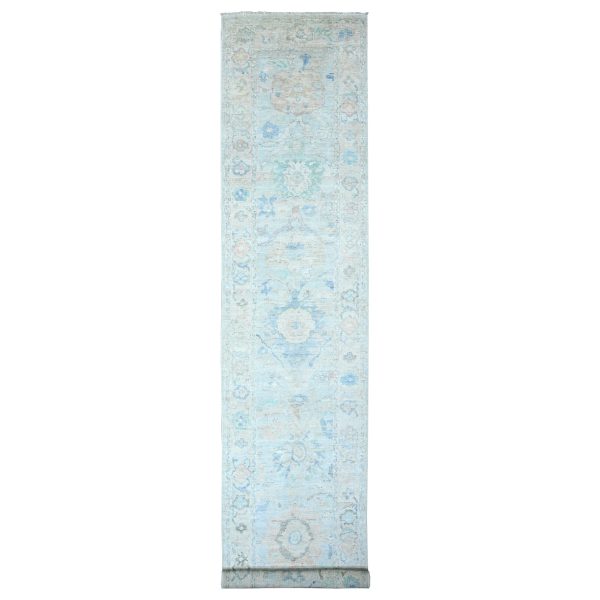 3'x15'9" Oyster Shell Gray, Hand Knotted, Afghan Angora Oushak with All Over Design, Natural Dyes, 100% Wool, XL Runner Oriental Rug HR88347