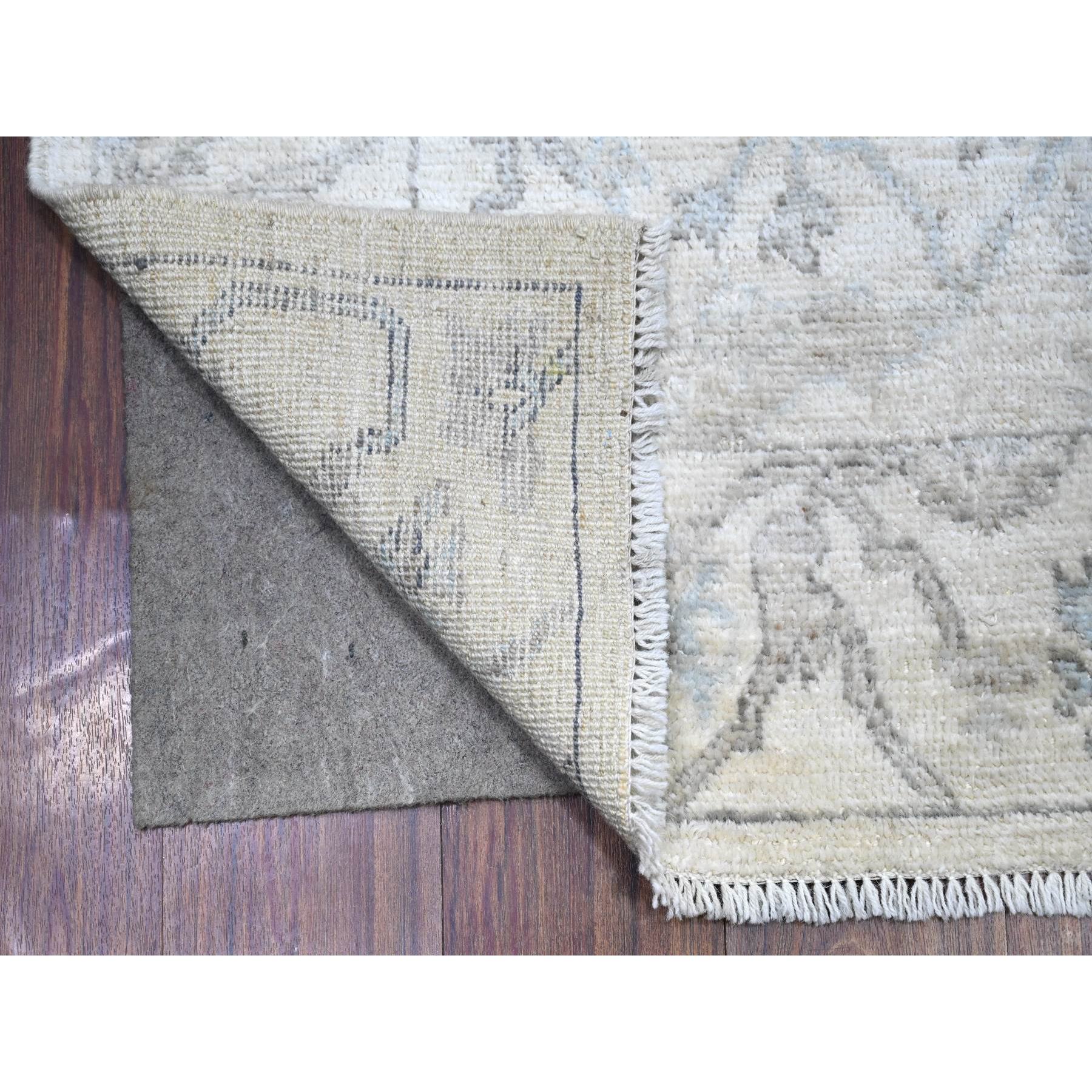 4'x16'1" Lily White, Hand Knotted Faded Out Afghan Angora Oushak With All Over Design, Soft and Vibrant Wool, Oriental Wide Runner Rug HR88436 - Image 2