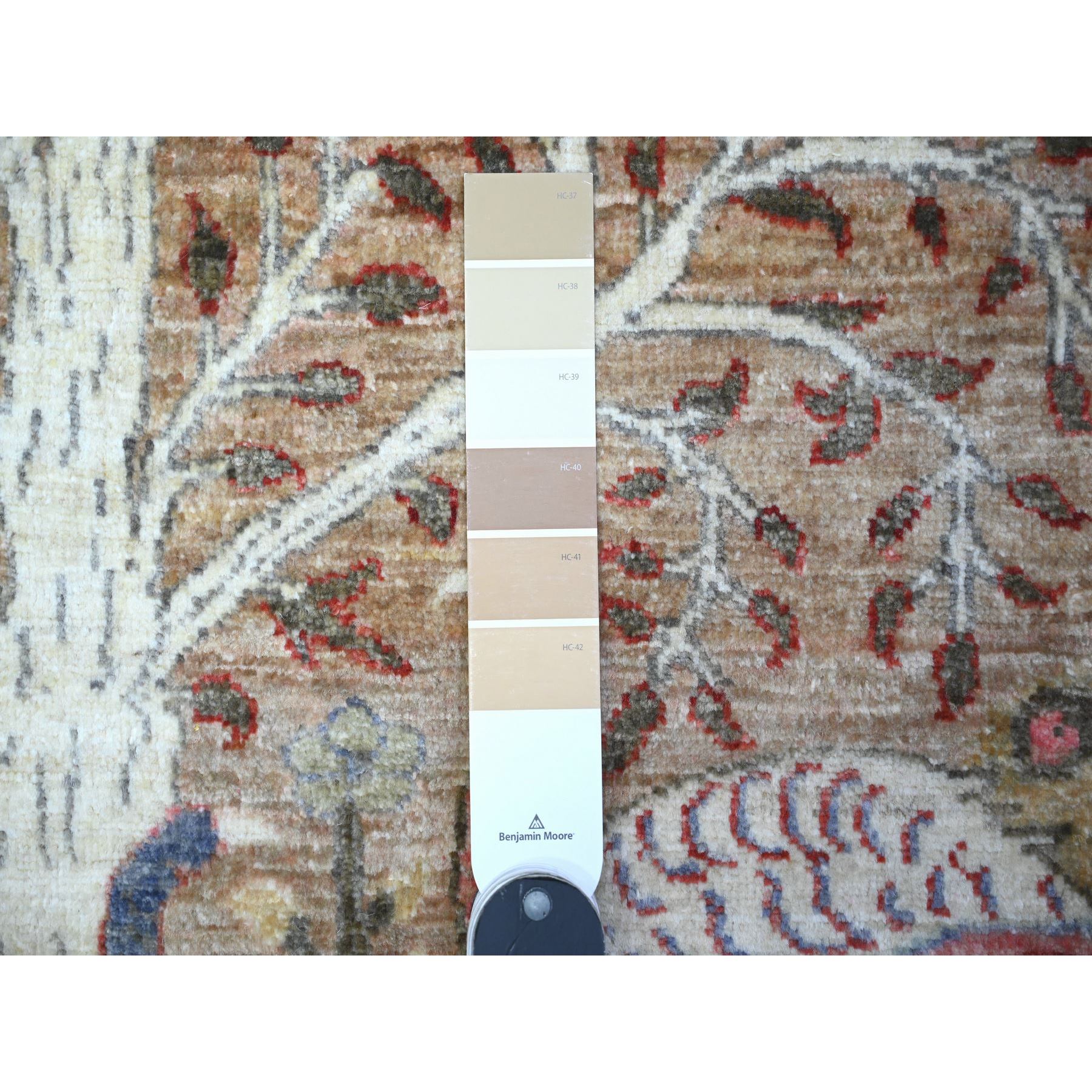 3'x4'9" Cafe au lait Brown, Hand Knotted, Afghan Peshawar with Birds of Paradise, Vegetable Dyes, Organic Wool, Oriental Rug HR88500 - Image 3