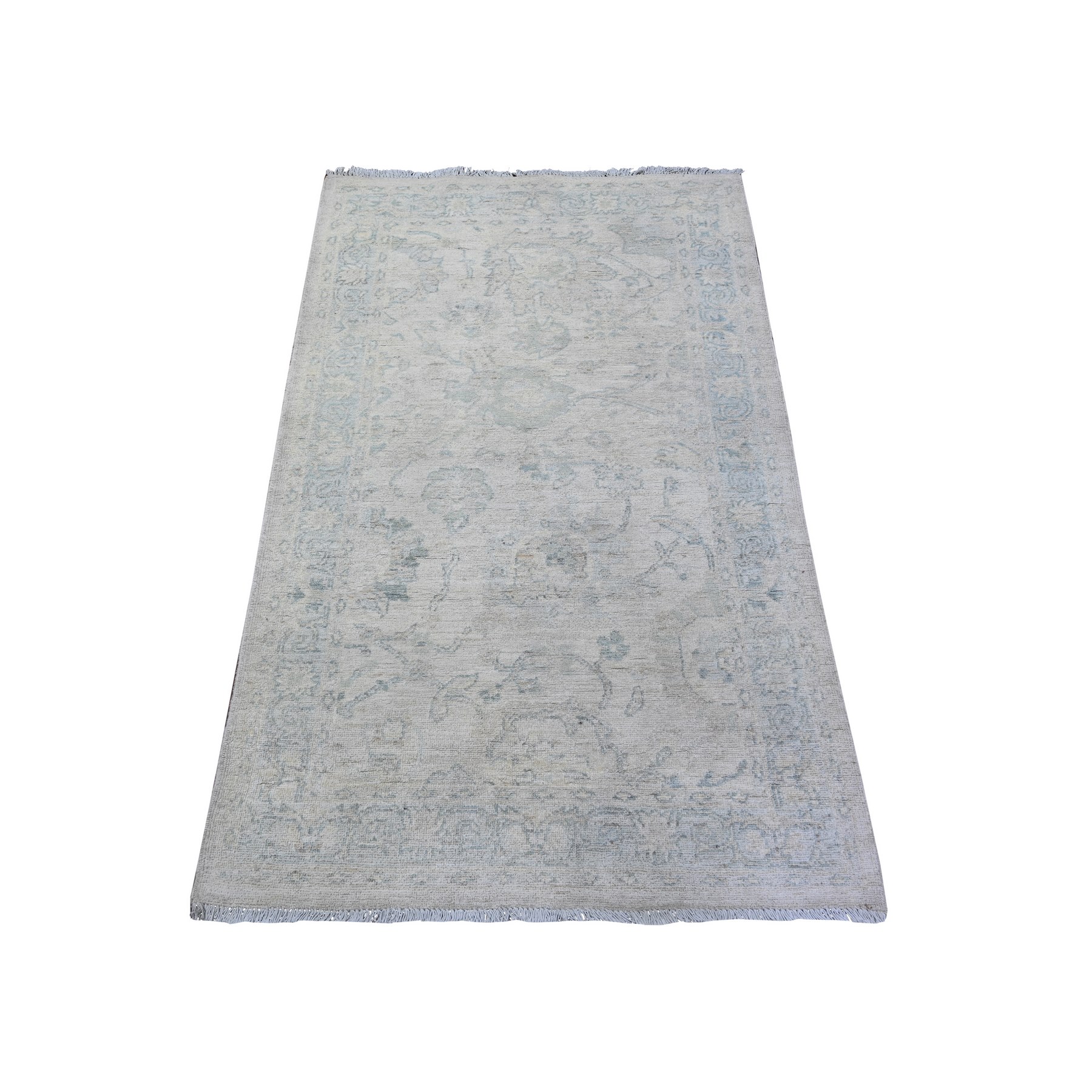 3'x5' Gainsboro Gray, Natural Dyes, Pure Wool, White Wash Peshawar, Hand Knotted, Oriental Rug HR88553
