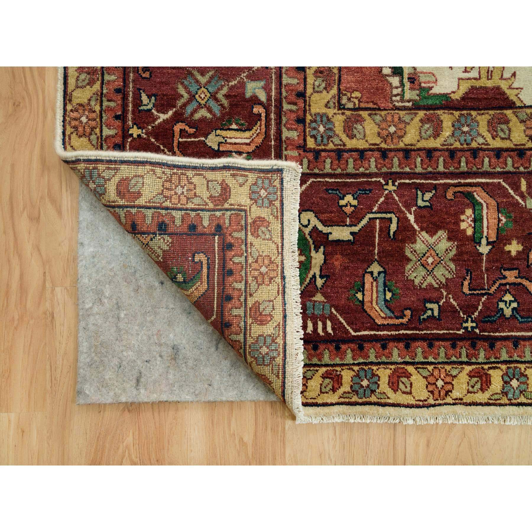 11'9"x18'2" Seedpearl White, Antiqued Fine Heriz, Re-Creation Hand Knotted 100% Wool Large Medallion Design, Natural Dyes Densely Woven, Oversized Oriental Rug HR90291 - Image 4