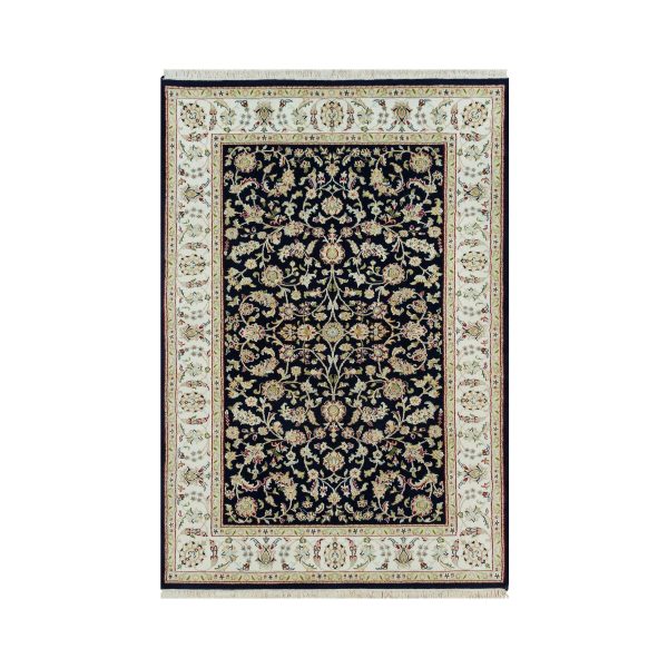 4'10"x7'2" Ombre Blue, Hand Knotted, Nain with All Over Flower Design, 250 KPSI, Wool and Silk, Oriental Rug HR90308
