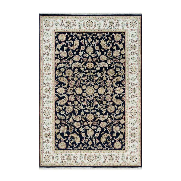 6'1"x9'1" Graphite Blue, Nain with All Over Flower Design, Hand Knotted, 250 KPSI, Pure Wool, Oriental Rug HR90311