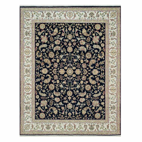 7'9"x10' Space Cadet Blue, Wool and Silk, Hand Knotted, Nain with All Over Flower Design, 250 KPSI, Oriental Rug HR90316