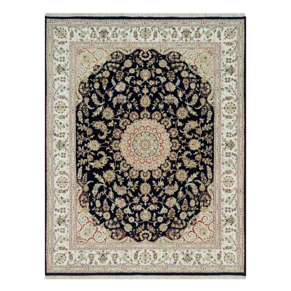 8'x10'1" Vulcan Blue, Hand Knotted, Nain with Center Medallion Flower Design, 250 KPSI, Natural Wool,  Oriental Rug HR90320