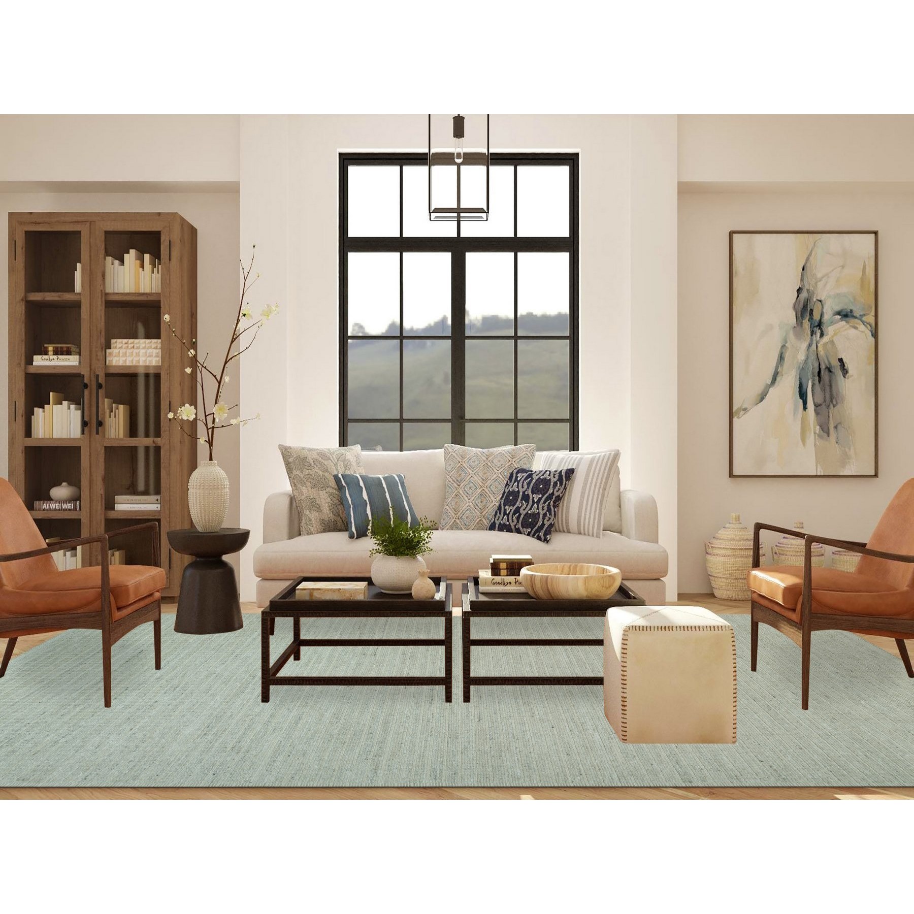 10'x13'9" Moonlight White, Plain Decor Modern Box Design, Loomed Knotted 100% Undyed natural wool, Oriental Rug HR90341 - Image 2