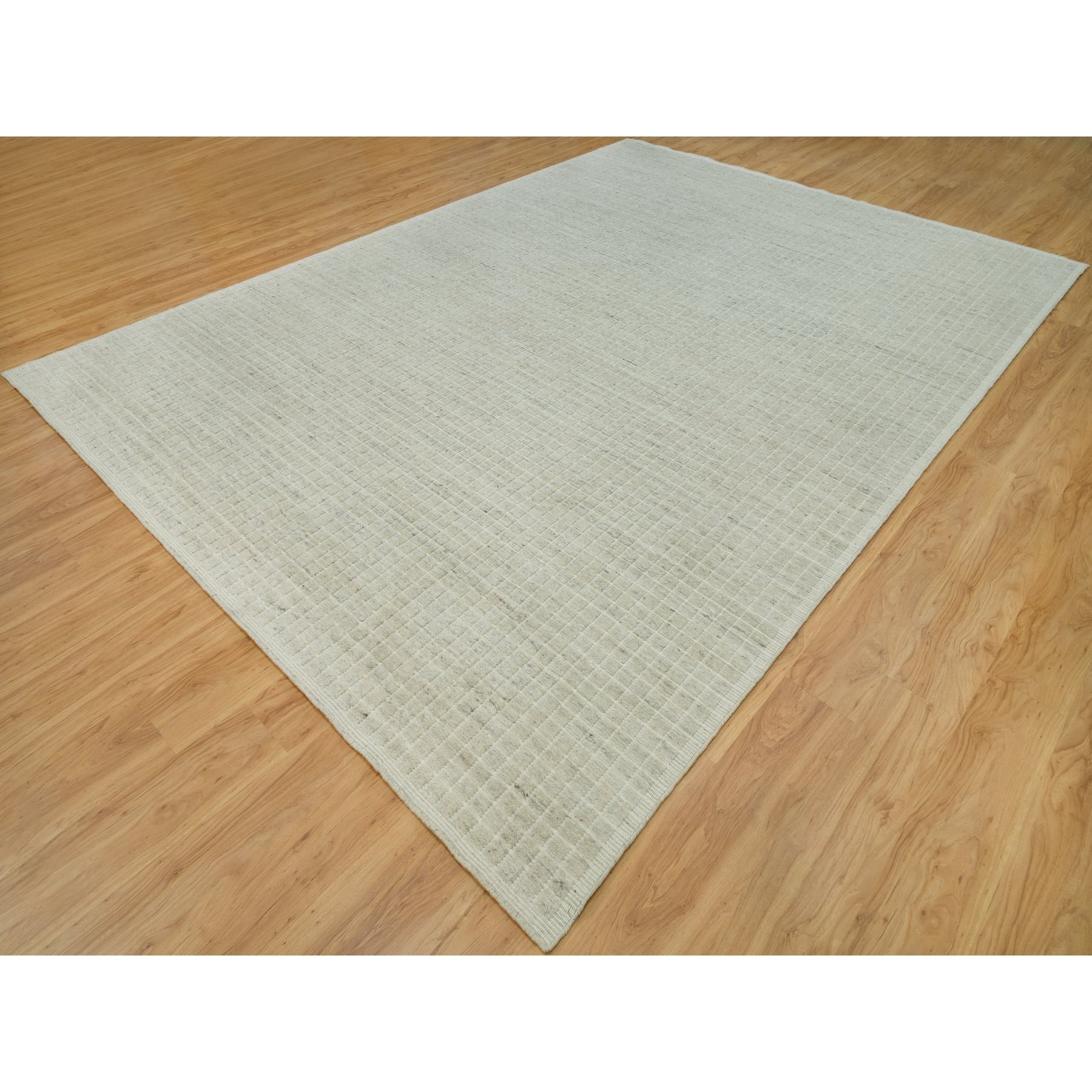 10'x13'9" Moonlight White, Plain Decor Modern Box Design, Loomed Knotted 100% Undyed natural wool, Oriental Rug HR90341 - Image 4