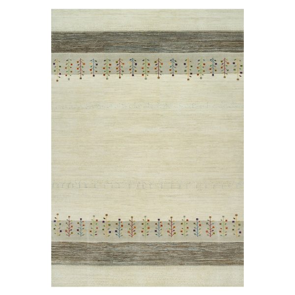 9'8"x14' Heron White, Thick and Plush Modern Gabbeh Lori Buft  Tree Design, Extra Soft Wool, Hand Knotted Oriental Rug HR90388