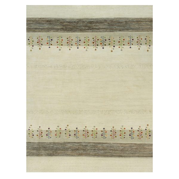 8'9"x11'8" Swan White, Modern Lori Buft Gabbeh Tree Design, Thick and Plush Soft Wool, Hand Knotted Oriental Rug HR90393