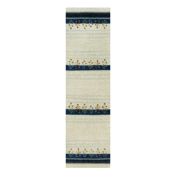 2'7"x9'6" Retro White, Modern Lori Buft Gabbeh Tree Design, 100% Wool, Thick and Plush, Hand Knotted Oriental Runner Rug HR90396